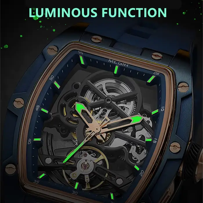 MEGIR marque de luxe montre de Sport pour hommes montres mécaniques en Silicone creux mouvement entièrement automatique montre-bracelet lumineuse horloge 2242