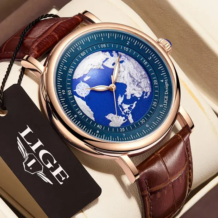 Montre-bracelet en cuir Blue Planet pour homme