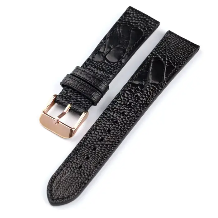 Bracelet de montre en cuir d'autruche fait à la main, 18 19 20 21 22MM, Bracelet noir marron souple,