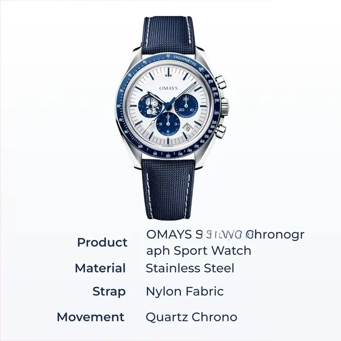 Montre chronographe pour homme 2026OMAYS, édition 50e anniversaire, bracelet en nylon bleu, montre s