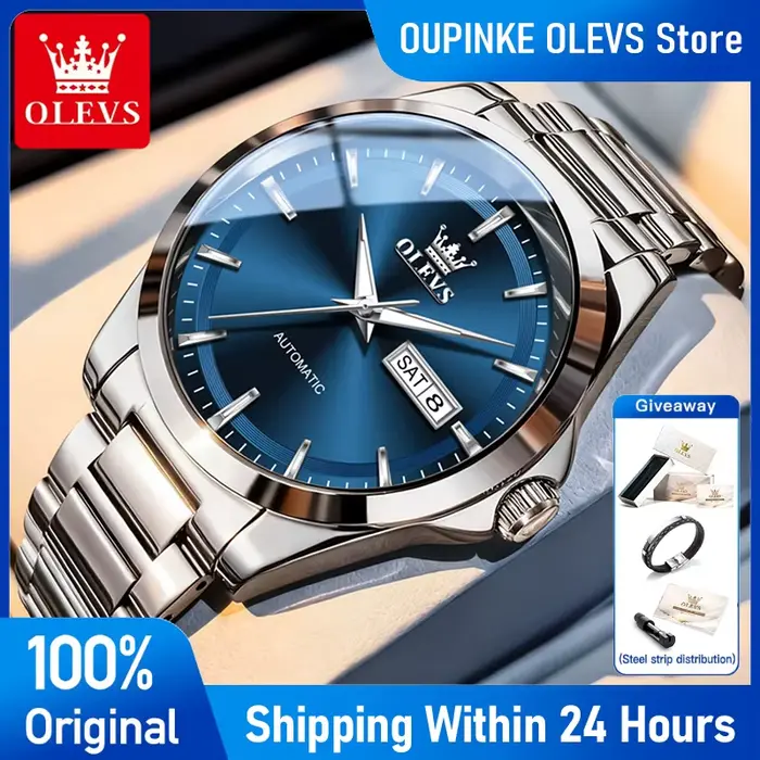 Montre OLEVS 7090 Automatique Homme Luxe Style Mode Casual Grande Taille Cadran Lumineux Occasions Spéciales