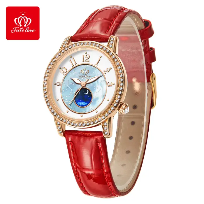 Fate Love-Montre à quartz étanche pour femme, bracelet en cuir, montre-bracelet habillée pour femme,
