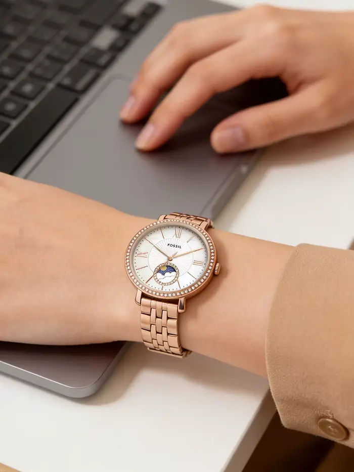 Montre Fossil ES5165 or rose acier inoxydable multifonction résistante à l'eau pour femmes occasions spéciales élégante