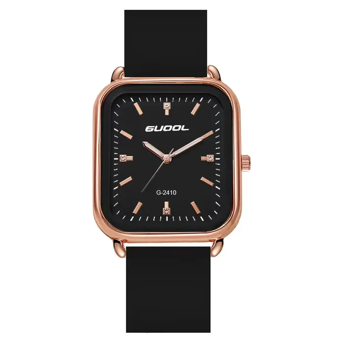 Montres à quartz élégantes et luxueuses pour hommes et femmes avec cadran carré et bracelet en caoutchouc pour diverses occasions