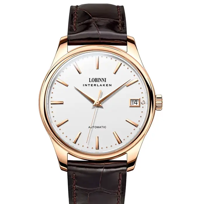 Montre-bracelet LOBINNI de luxe en acier inoxydable avec bracelet en cuir pour femmes, résistante à l'eau, mouvement automatique, pour occasions spéciales