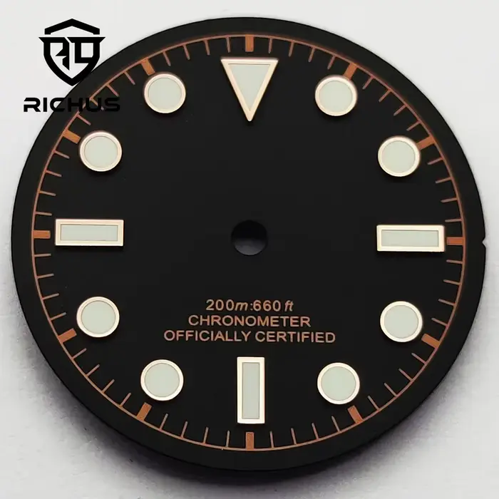 RICHUS Cadran de montre 28,5 mm Cadran noir Vert Lumineux Compatible avec les mouvements NH34 NH35 N