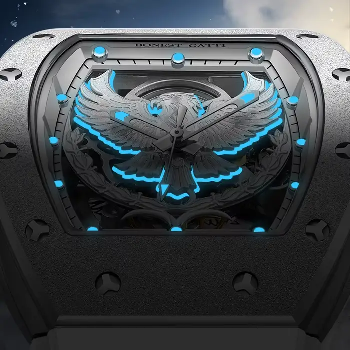 BONEST GATTI 5002 hommes montre automatique Tonneau mécanique montre-bracelet lumineux aigle cadran montres