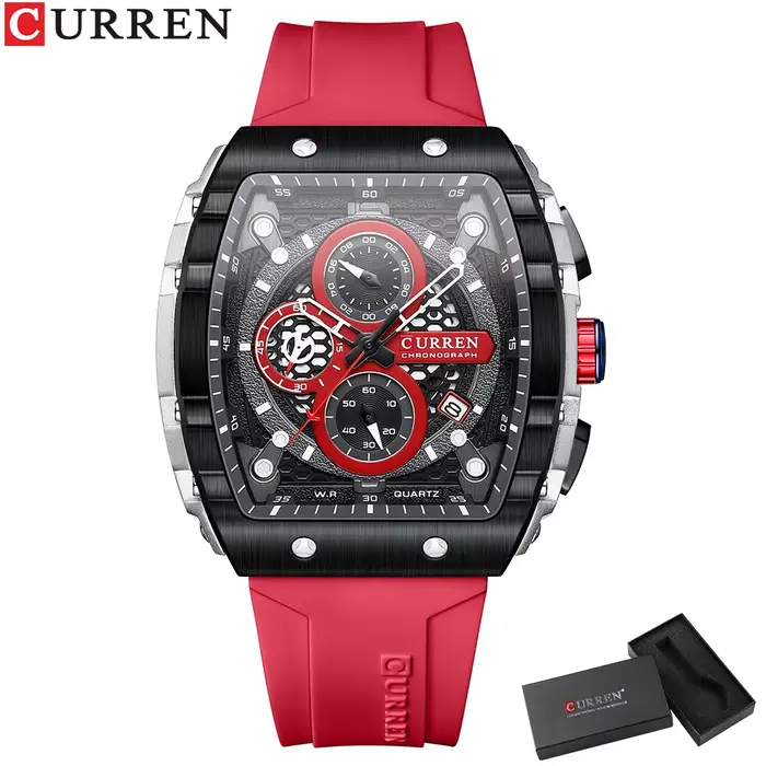 CURREN Tonneau cadran montre de Sport pour hommes mode montre-bracelet à Quartz étanche avec Date au