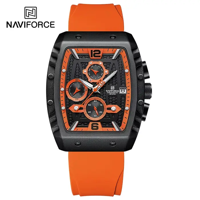 NAVIFORCE – montre-bracelet créative pour hommes, cadran en forme de baril, bracelet en silice fumée