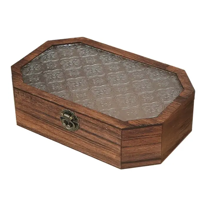 Boîte de rangement en bois à couvercle rabattable, motif fleurs de bégonia, style vintage, organisat