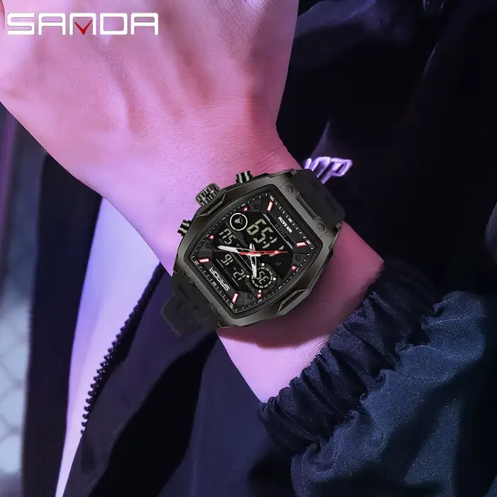 Montre SANDA double affichage analogique numérique quartz robuste pour hommes avec chronographe résistant à l'eau et alarme pour activités sportives et quotidiennes