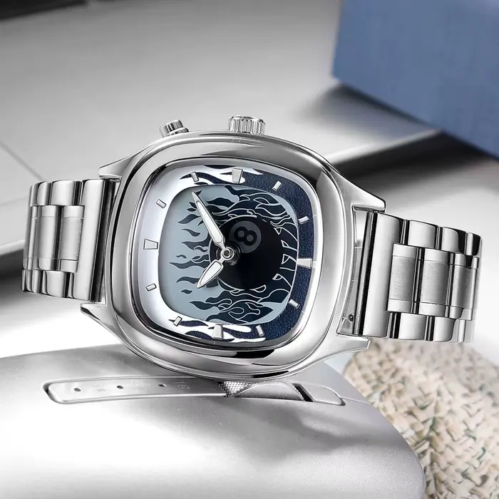 Montre rétro Millenium pour homme design flamboyant montre-bracelet à quartz unique bracelet acier inoxydable boîtier carré occassions spéciales