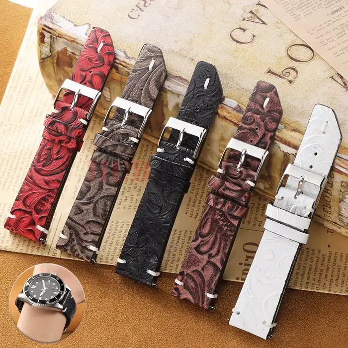 Vintage véritable 20 22mm rétro imprimé motif peau de vache Bracelet de montre bracelets pour Seiko