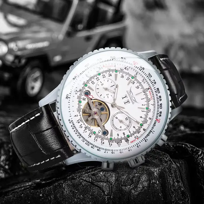 JARAGAR Tourbillon montre automatique pour hommes multifonction sous-cadrans sport militaire montres mécaniques bracelet en cuir de luxe nouveau