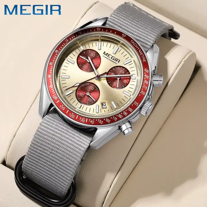 MEGIR nouvelles montres de luxe pour hommes toile tissage bracelet Sport automatique chronographe Quartz étanche montre-bracelet pour homme 2247