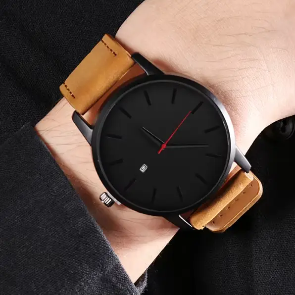 Montres pour hommes mode cuir Montre à Quartz