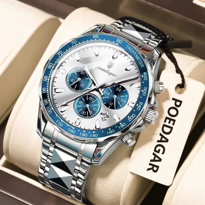 POEDAGAR marque de luxe hommes montre étanche lumineux en acier inoxydable montres