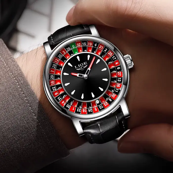 Montre homme LIGE Quartz créative Roulette jeu conception cuir décontracté étanche pour hommes aventuriers occasions spéciales