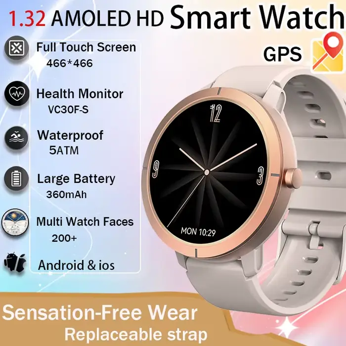 Montre connectée GPS 2026 AMOLED 1.32 HD avec appels Bluetooth
