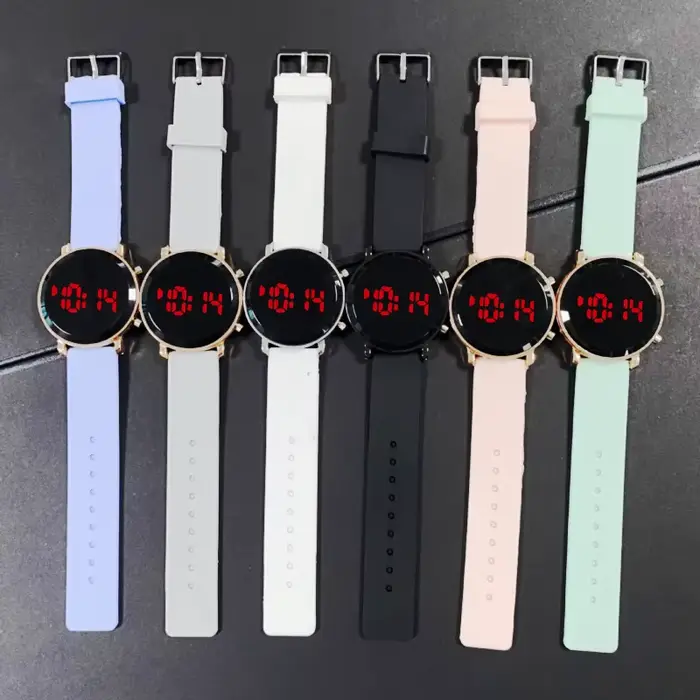 Montre numérique TINUORA pour femme, affichage LED, silicone, design rond, résistance à l'eau, mode et décontracté, cadeau occasionnel