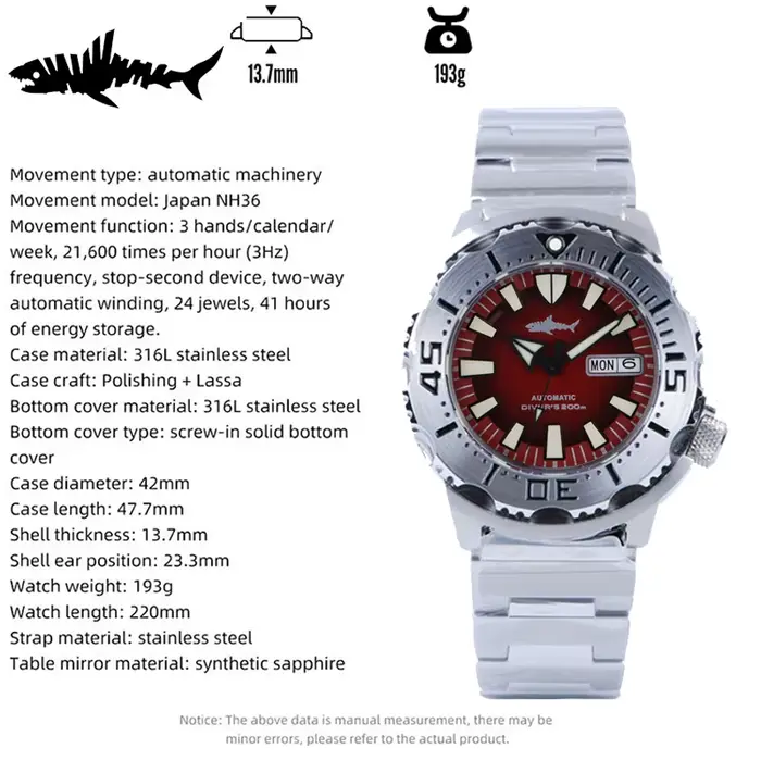 Montre Heimdallr V2 Monster Frost pour Hommes, Plongée, Automatique, Résistante à l'Eau, Sport, Lumineuse, Calendrier Complet, Bracelet Acier Inoxydable