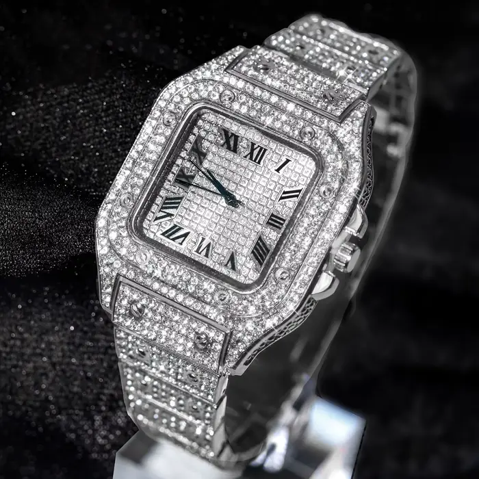 Montres pour hommes de luxe de marque bracelet en alliage élégant Hip Hop diamant or Date Montre à Q