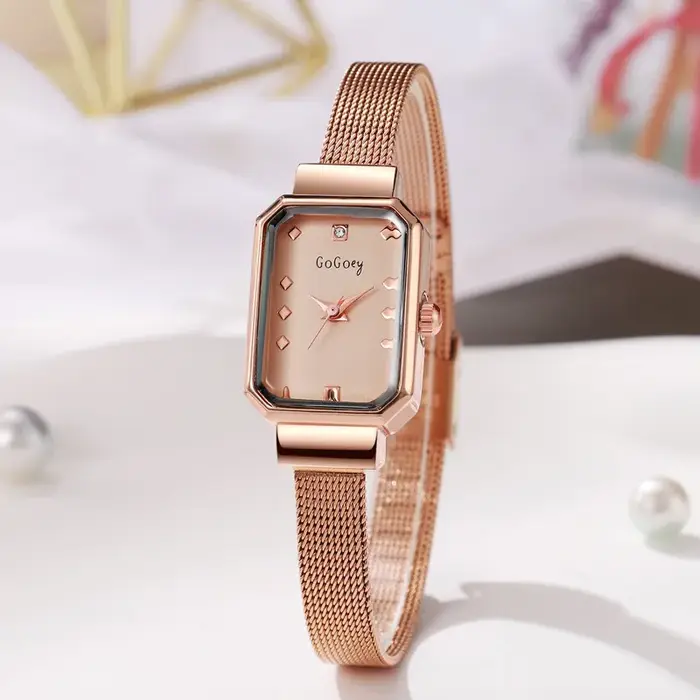Montre élégante à Quartz pour Femmes avec Bracelet en Acier Inoxydable Forme Rectangulaire Occasions Spéciales