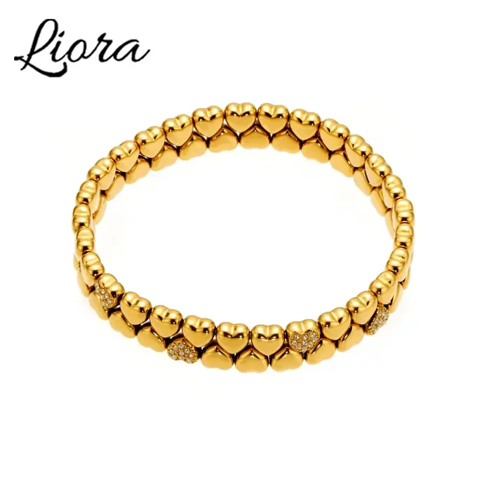 Liora amour coeur pendentif Zircon acier inoxydable brin perles chaîne Bracelets pour femme charme