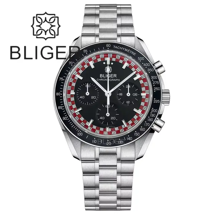BLIGER 39mm Vintage lune chronographe montre pour hommes VK63 mouvement à Quartz en acier inoxydable