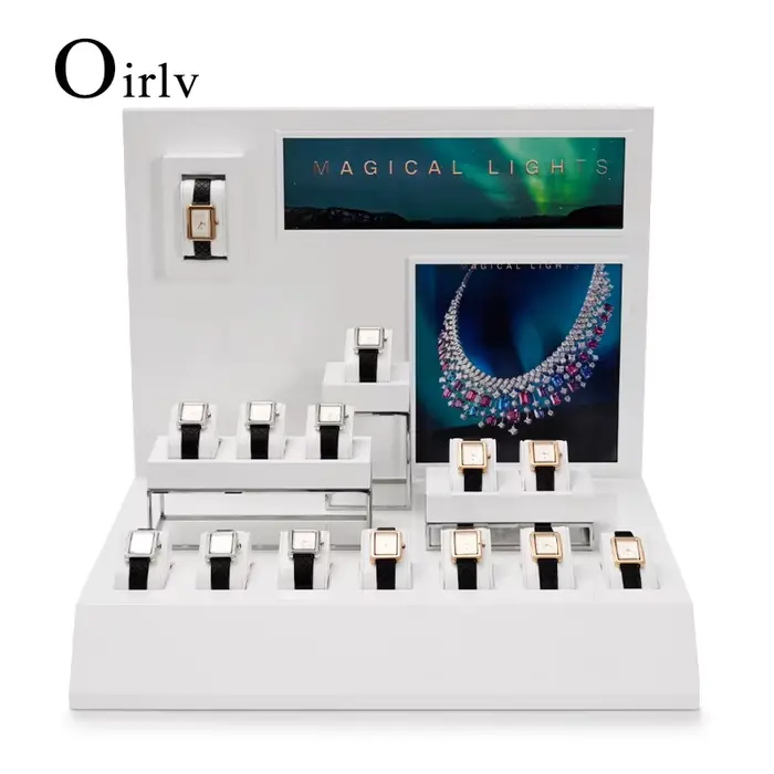 Oirlv-Support de montre en cuir blanc, présentoir, accessoires pour vitrine