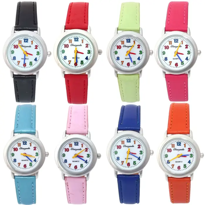 Montre en cuir à cadran coloré pour enfants adolescents filles garçons occasionnels spéciales