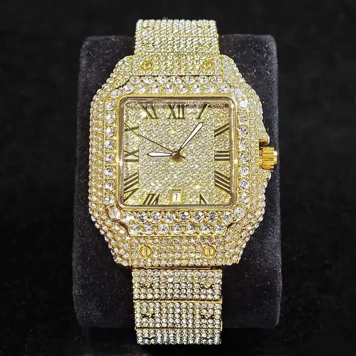 UNIGUET montre de glace de luxe pour hommes femmes mode Hip Hop plein diamant carré Couple montre-bracelet cadeau 2026 Hor vente