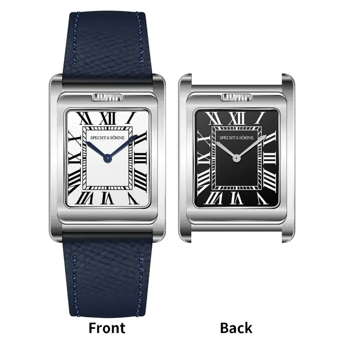 Specht & Söhne Montre à quartz pour homme, montre de sport carrée double face, en acier inoxydable, avec cristal saphir, étanche