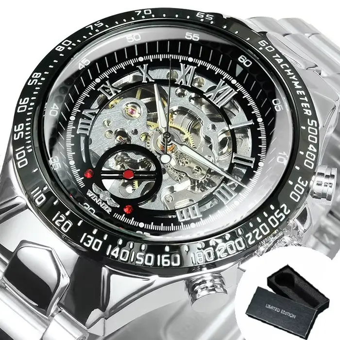 WINNER – montre automatique squelette Transparent doré pour hommes, pointeurs lumineux, marque de lu