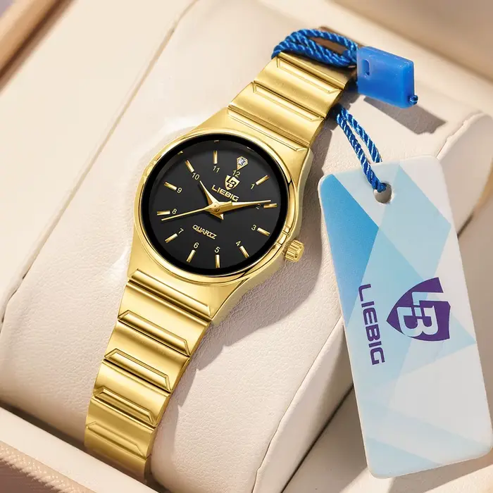 Montre à Quartz Dorée Liebig Luxe Acier Inoxydable Occasions Spéciales Femme Casual Mode Décontracté