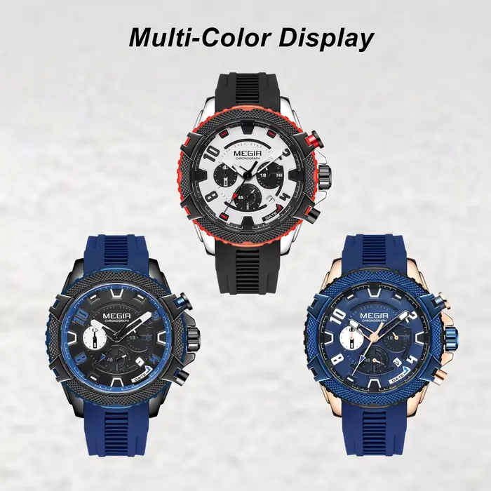 Montre à quartz pour homme MEGIR avec cadran chronographe de 48 mm