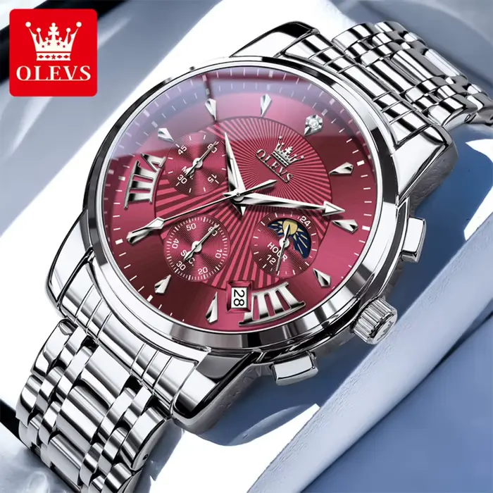OLEVS marque mode montre rouge pour hommes de luxe Sport étanche en acier inoxydable chronographe mo