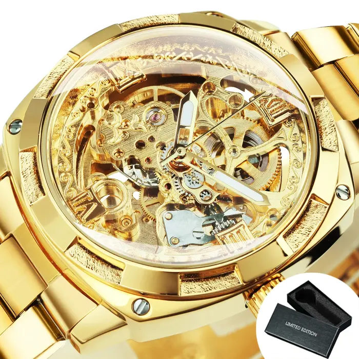 Forsining – montre mécanique squelette carré pour hommes