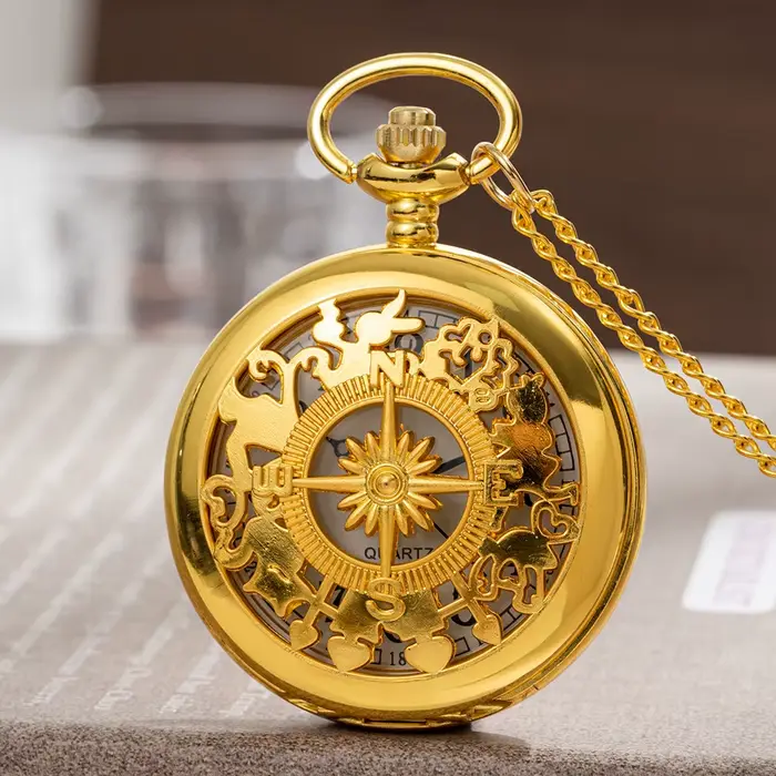Montre de poche à Quartz avec chiffres arabes, Antique, Steampunk, Vintage, boîtier en or, collier p