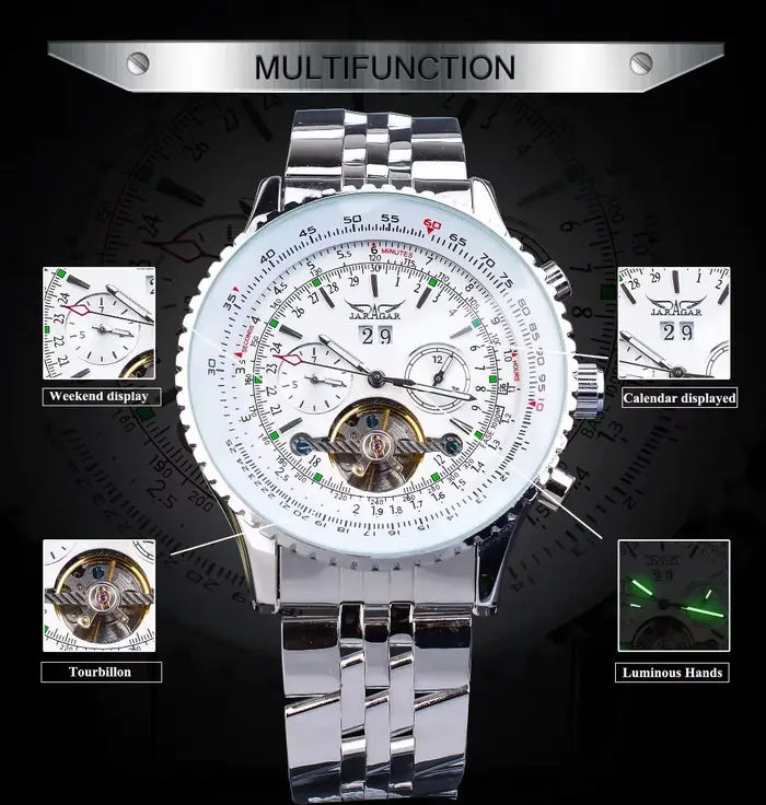 Montre Jaragar 034 Affaires Automatique Boîtier Acier Inoxydable Bracelet Pilote Militaire Occasions Spéciales