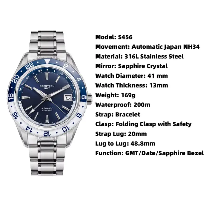 SEESTERN GMT plongeur hommes montre Grand NH34 mouvement Panda automatique mécanique 200M étanche luxe montres en céramique nouveau S456