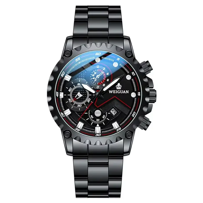 Montre pour hommes noir guerrier authentique à la mode en acier inoxydable étanche calendrier lumineux mâle