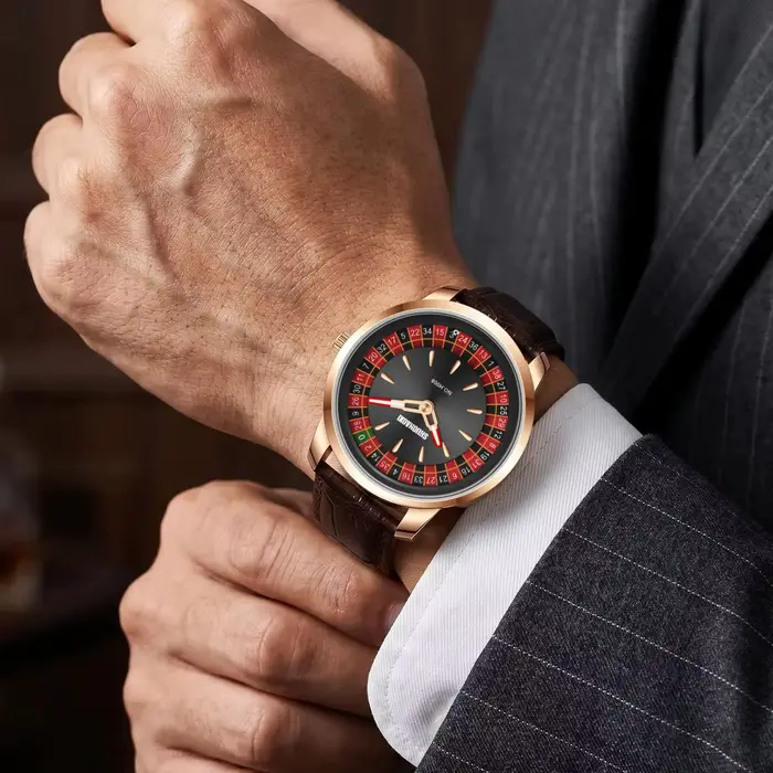 Nouvelle montre à quartz tendance au design de jeu de roulette et de poker de style européen