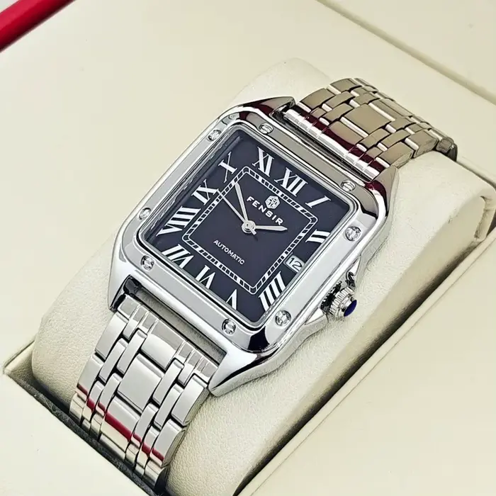 Montre carrée FENSIR avec calendrier complet et bracelet en acier inoxydable pour homme élégant et polyvalent occasions professionnelles et décontractées