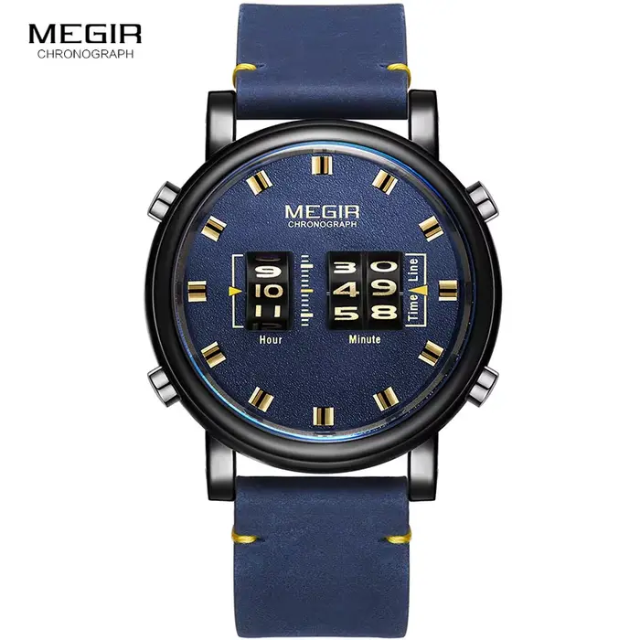 MEGIR – montre-bracelet en cuir bleu pour homme