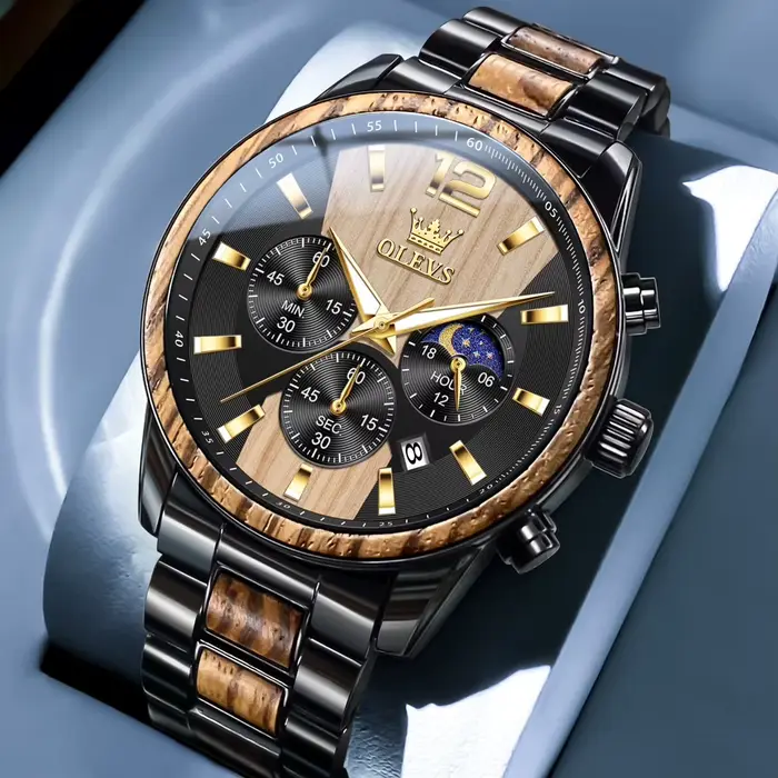 OLEVS montres pour hommes de luxe Original en bois Quartz montre-bracelet étanche lumineux Date mont