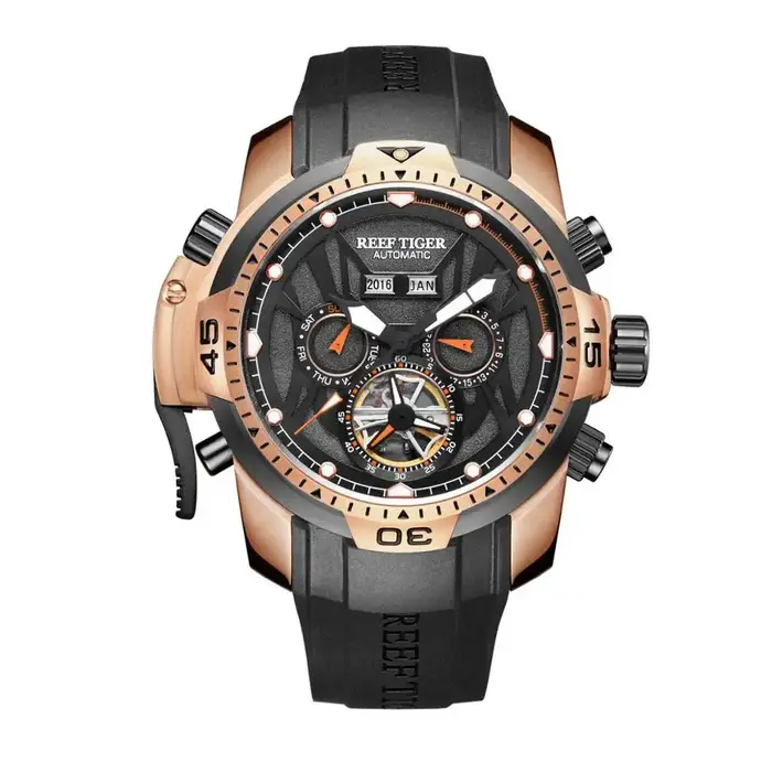 Reef Tiger-Montre de sport à cadran en acier avec calendrier perpétuel