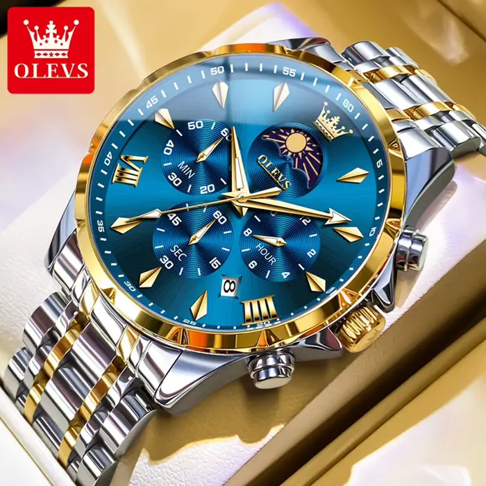 OLEVS 3653 Phase de lune hommes montre de luxe marque montre à Quartz mode Original étanche lumineux