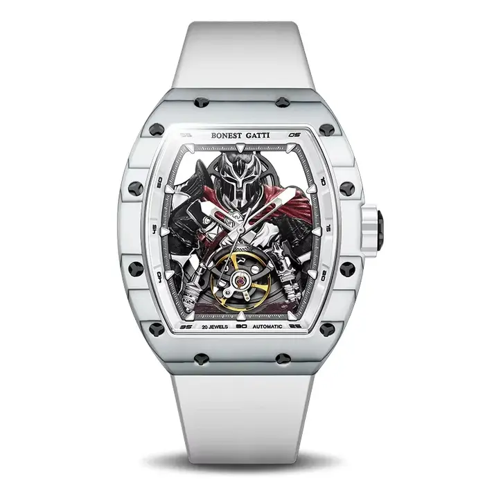 Montre homme Bonest Gatti en fibre de carbone avec mouvement automatique, tourbillon, squelette, résistance à l'eau, bracelet en caoutchouc pour occasions spéciales