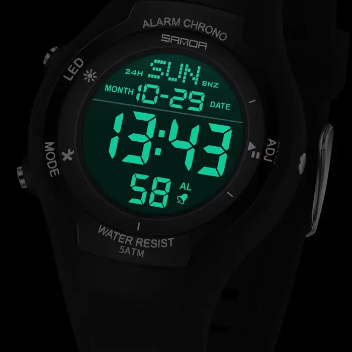 Montre SANDA numérique sportive résistante à l'eau avec affichage LED pour homme et femme occasions spéciales